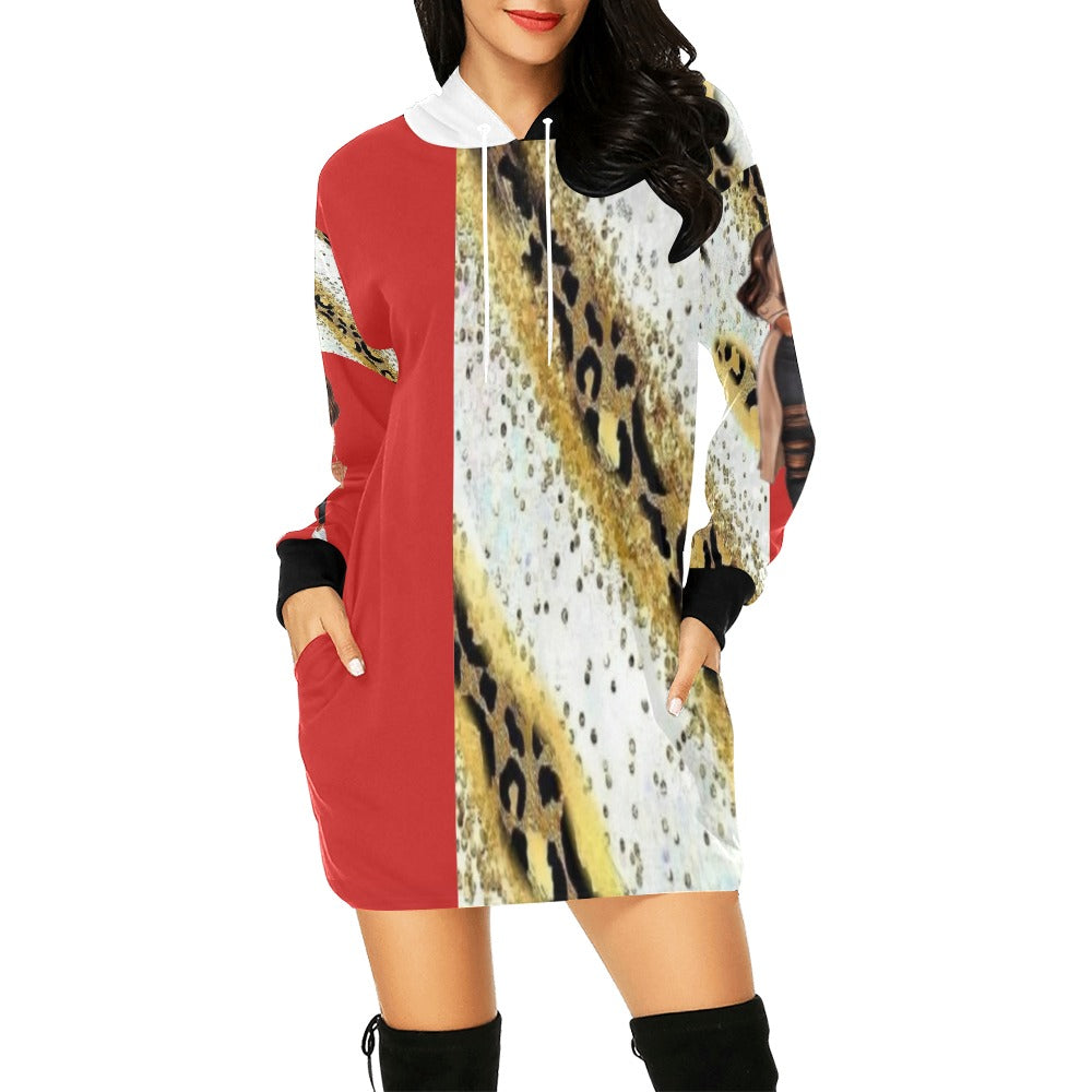 ZebraRed dress All Over Print Hoodie Mini Dress (Model H27)